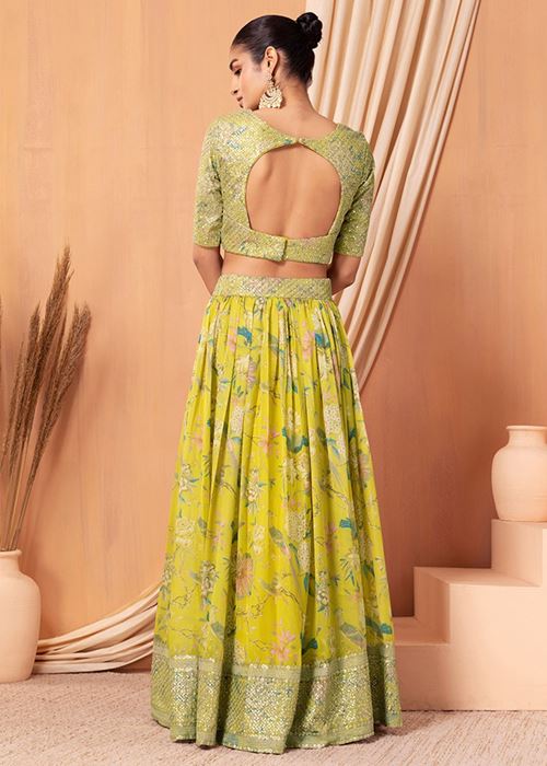Yellow Sequins Organza Haldi Wear Lehenga Choli With Dupatta