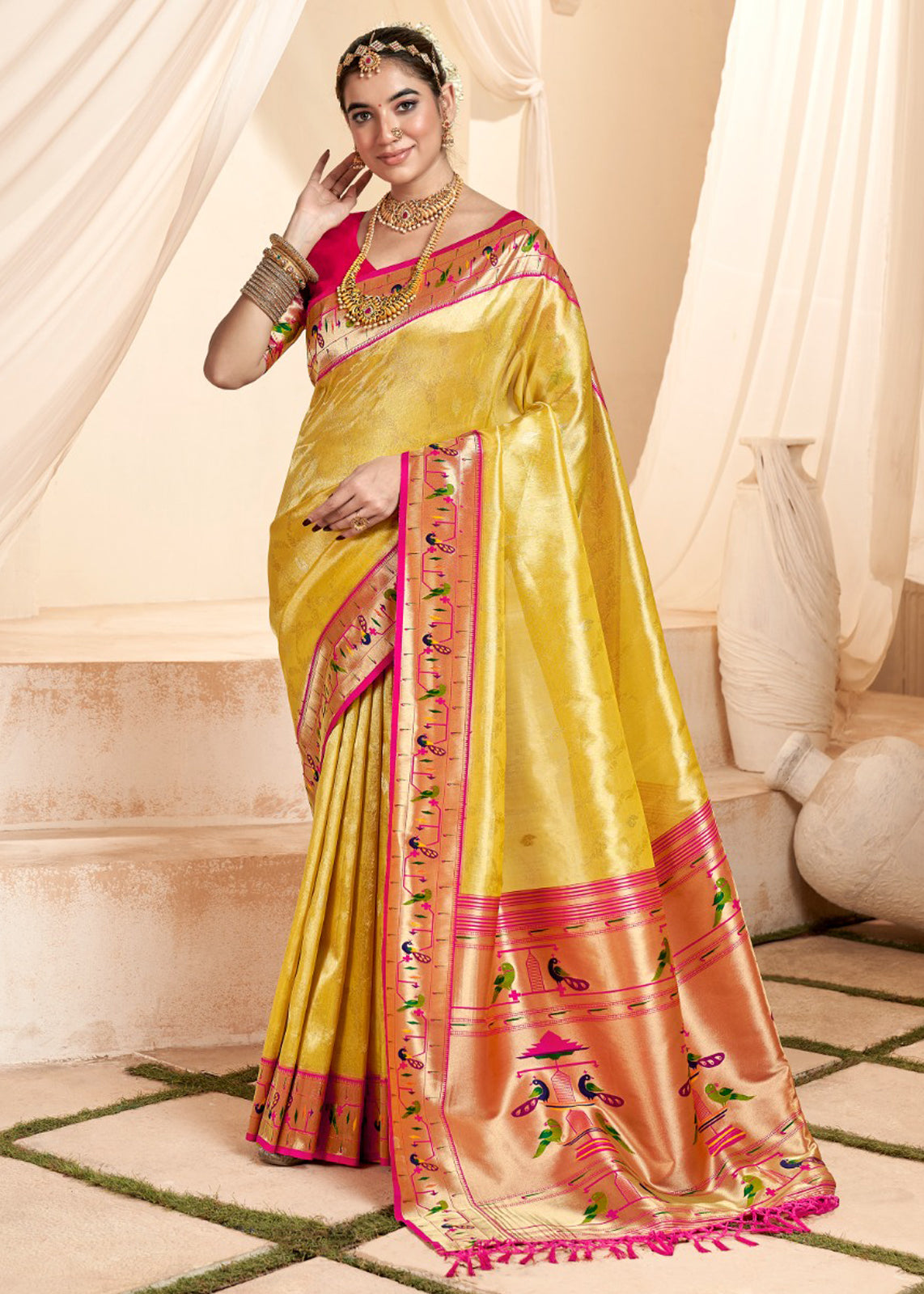 Yellow Silk Saree With  Jacquard Woven Work