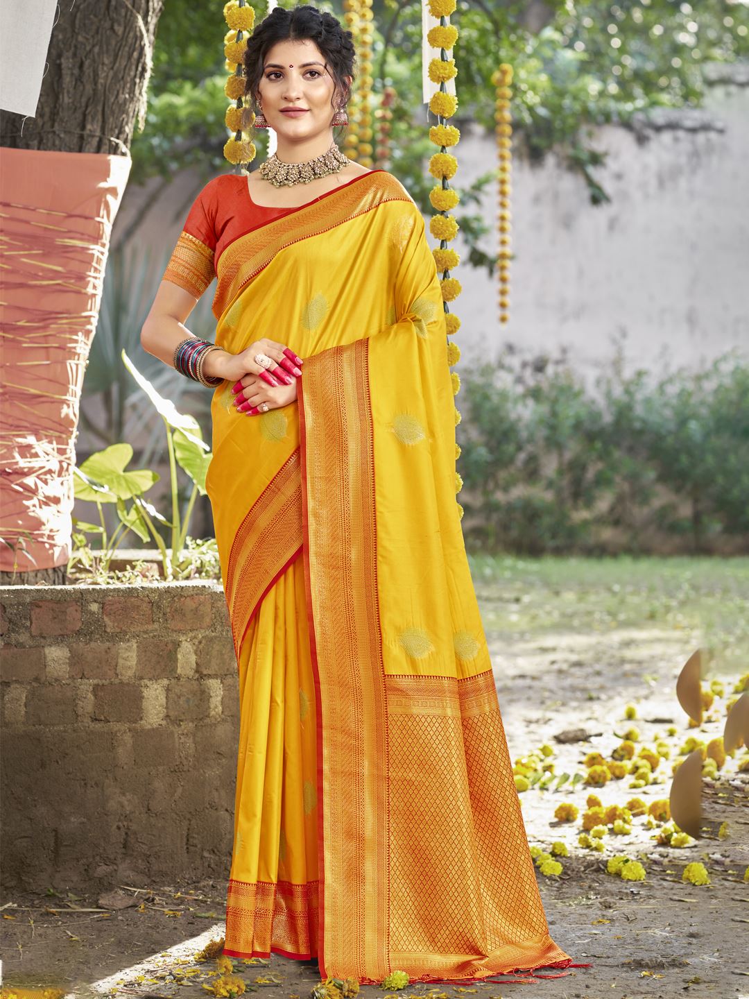 Yellow Silk Saree With Woven Work
