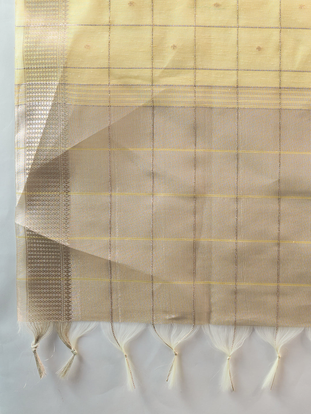 Yellow Soft Silk Saree with Checks and Zari Pallu