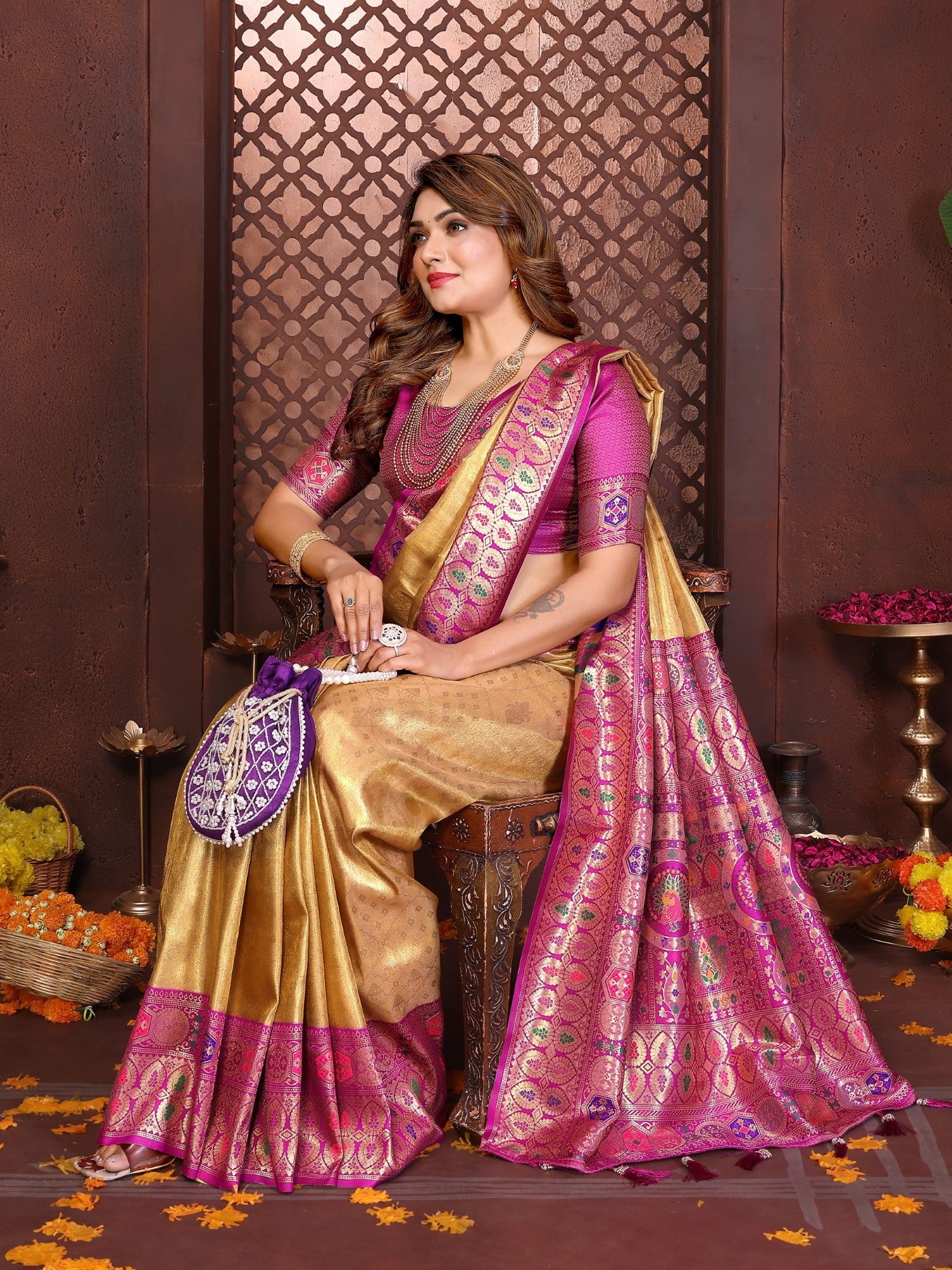 Yellow Tissue Silk Saree With Classic Weaving