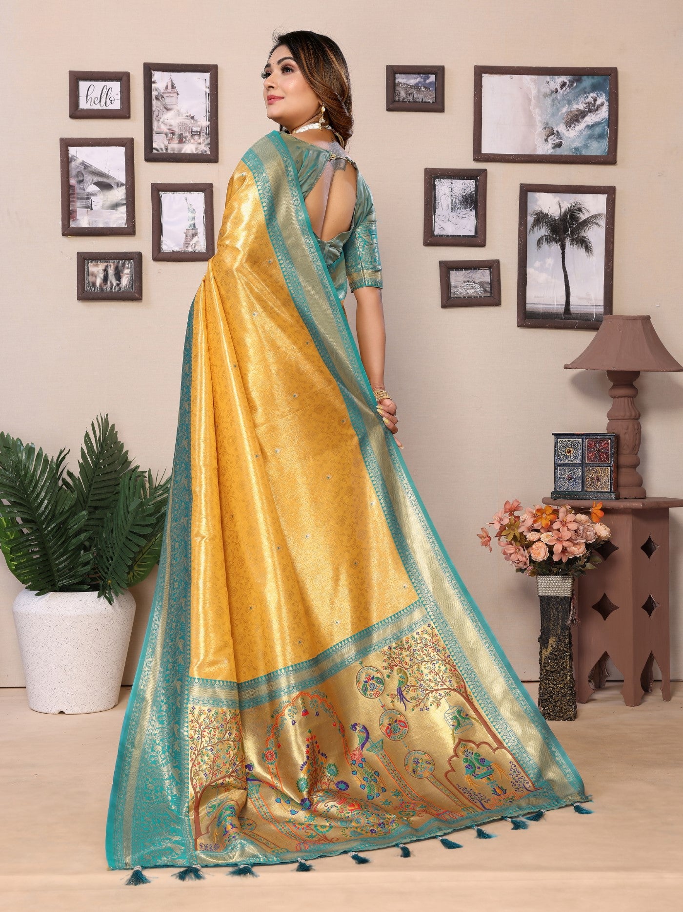 Yellow Tissue Silk Saree With Classic Weaving