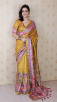 Yellow Tussar Silk Woven Jari Designer With Printed Elegant Party Saree