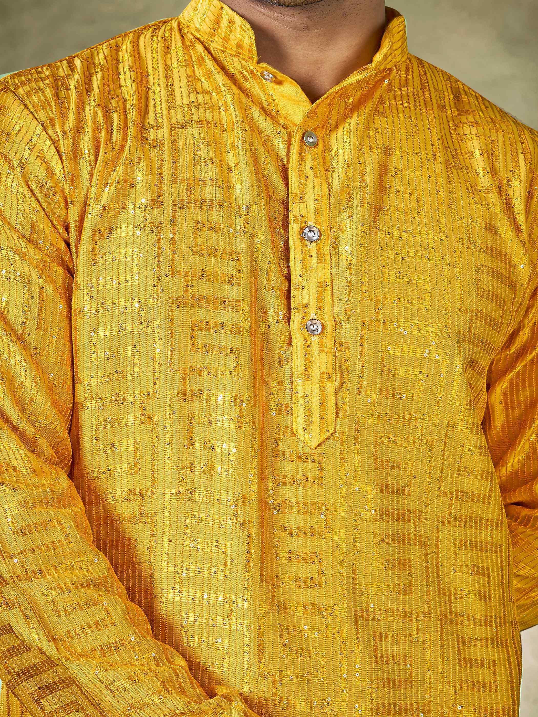 Yellow Viscose Kurta Payjama with Sequins Embroidery – Festive and Vibrant