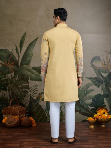 Yellow Viscose Silk Sequins Embroidery Ethnic Partywear Kurta