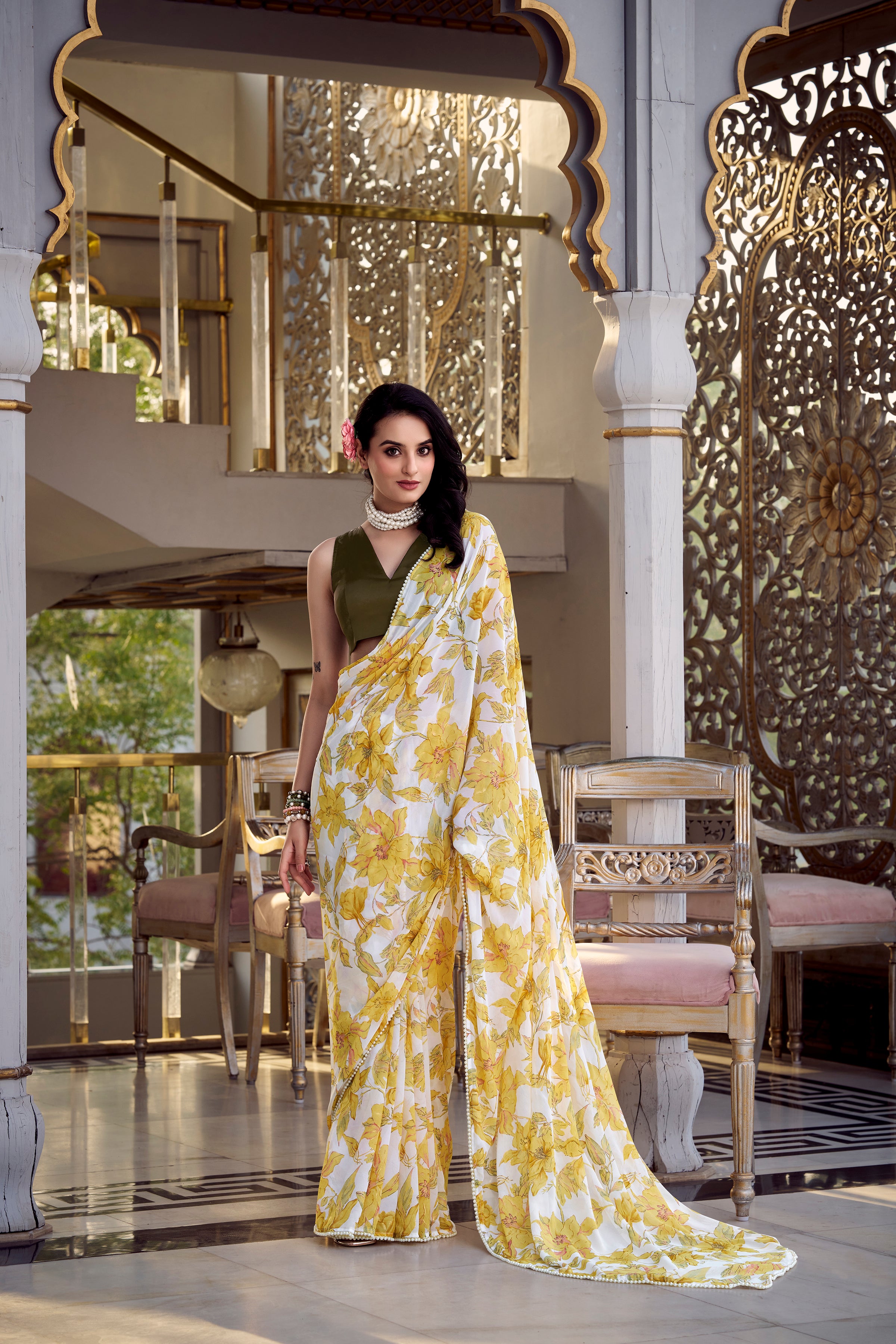 Yellow Weightless Marble Sarees for Effortless Elegance