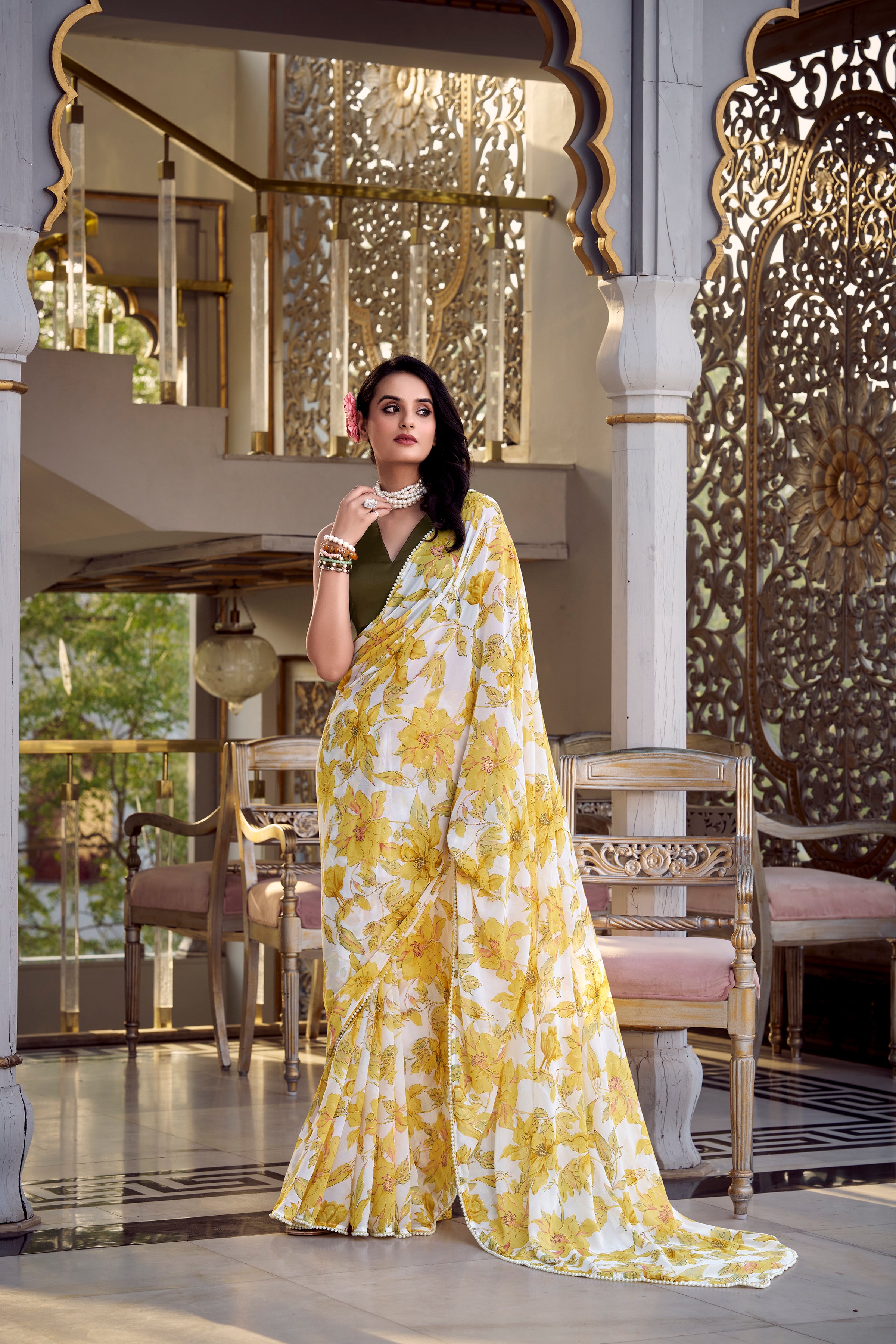 Yellow Weightless Marble Sarees for Effortless Elegance