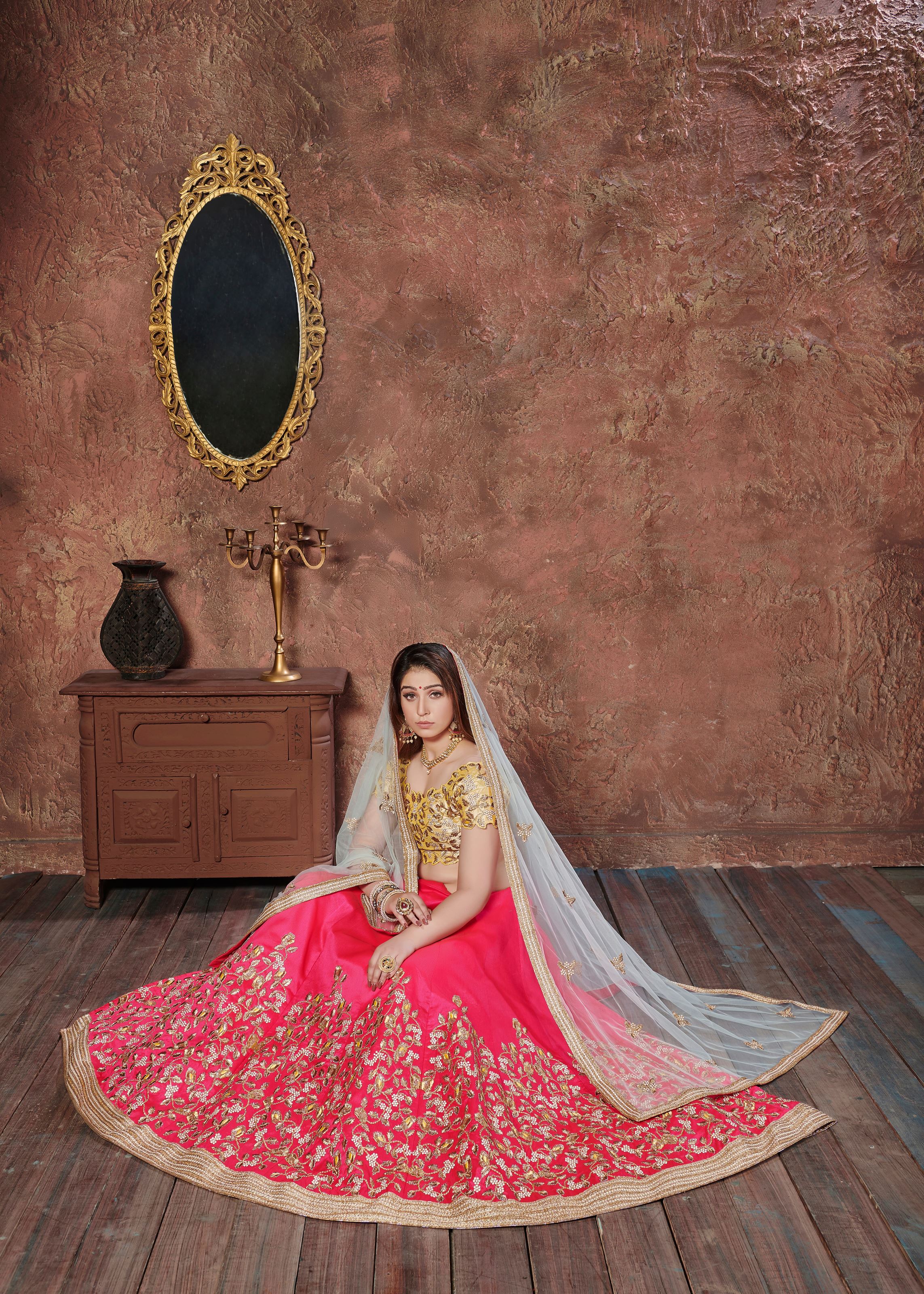 Yellow & Pink Lehenga Choli With Dori, Thread And Sequins Embroidery