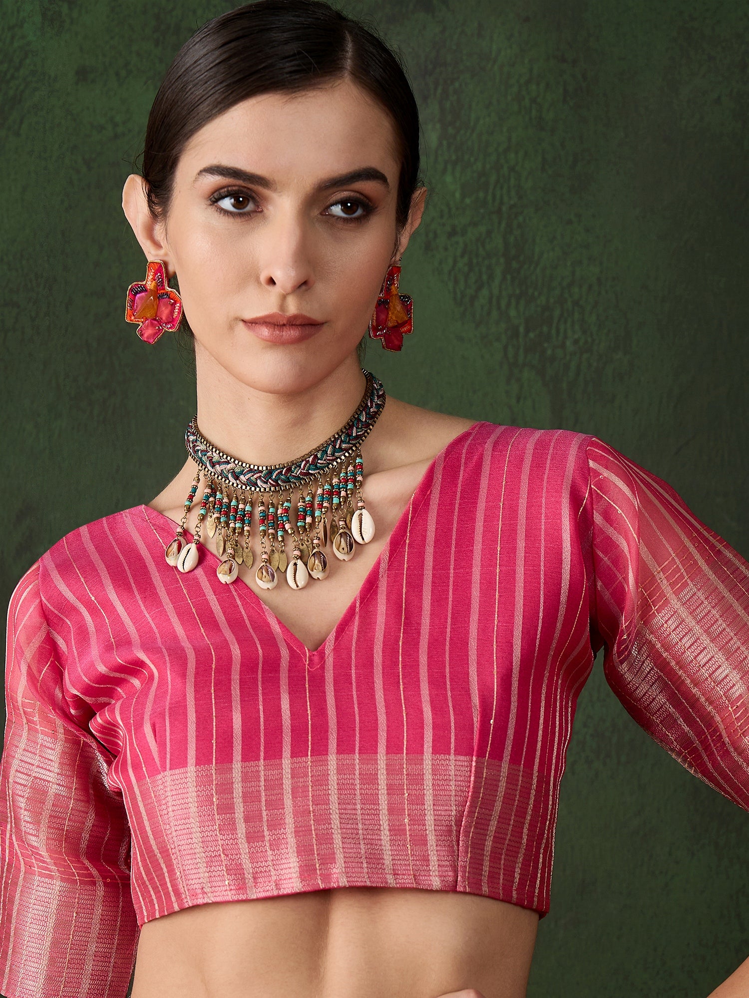 Pink Khadi Organza Ethnic Woven Designer Saree For Festive Looks