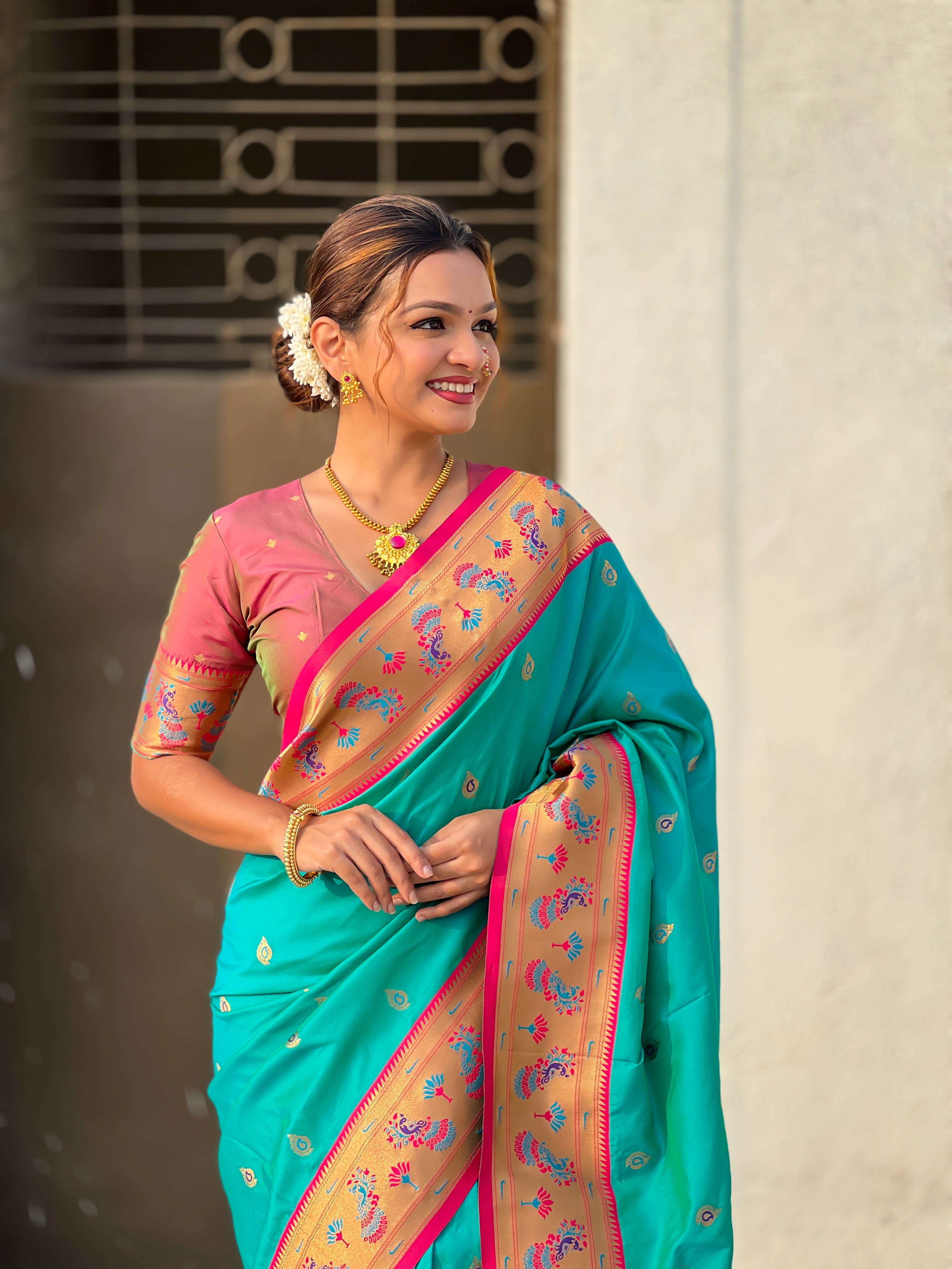 Glamorous Weaving Meenakari Designer Soft Silk Ethnic Partywear Sea Green Saree