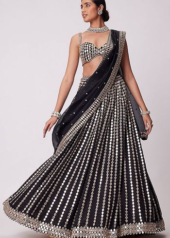 Black Lehenga Choli With Paper Mirror With Zari Embroidery Work